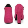 thumbnail image 5 of BLISSFUL STEP Round Toe Platform Block Heels Ankle Booties for Women Hot Pink 6, 5 of 6