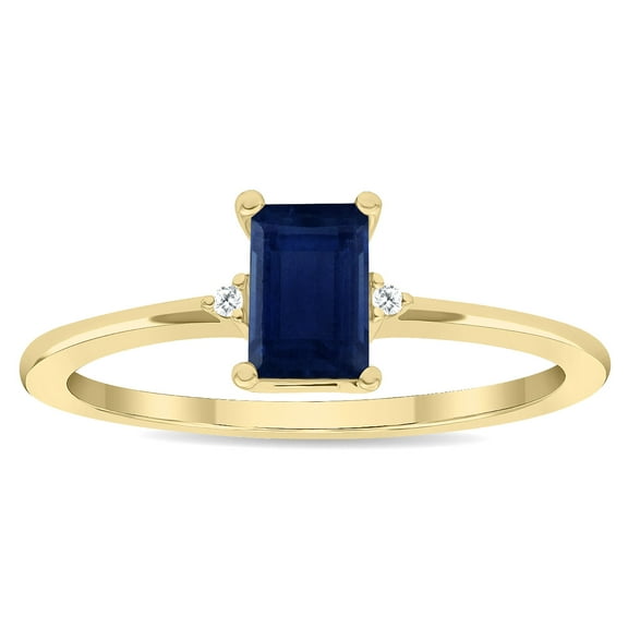 SZUL Women's Emerald Cut Sapphire and Diamond Classic Band in 10K Yellow Gold