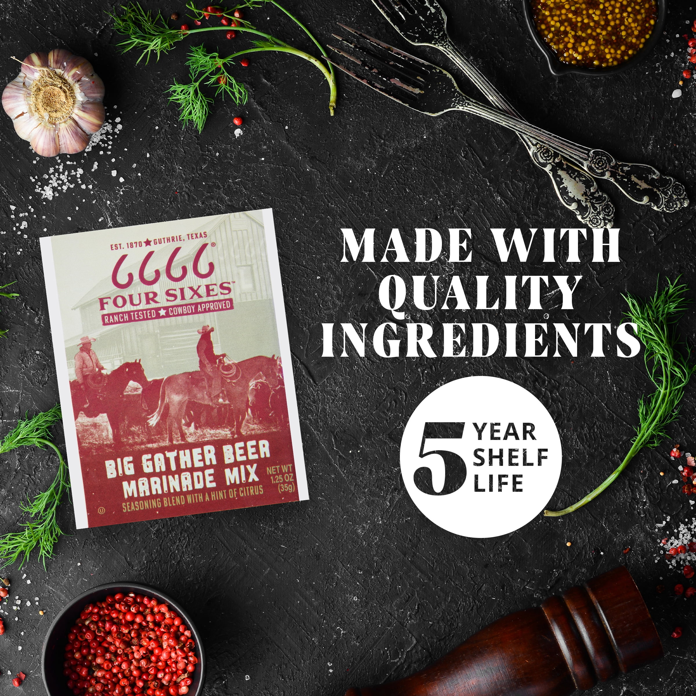 (4 pack) Four Sixes Big Gather Beer Marinade Mix, Meat Marinade, Hint of Citrus, 1.25 oz Packet