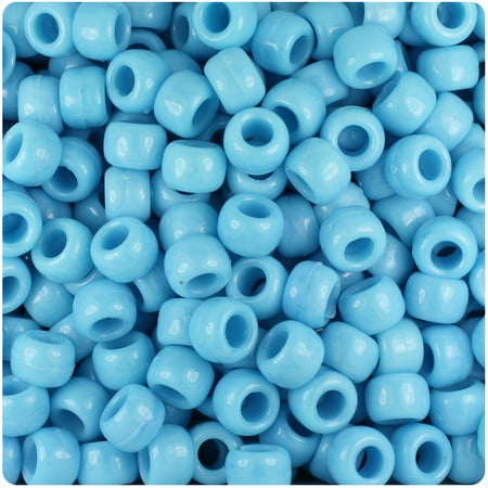BeadTin Powder Blue Marbled 9mm Barrel Pony Beads