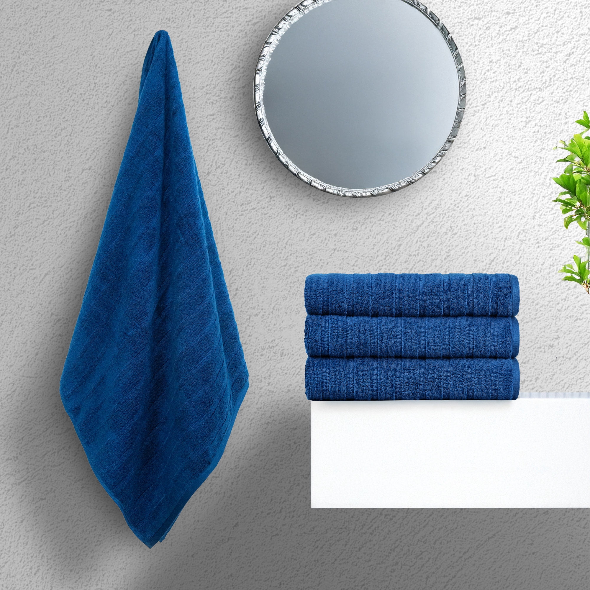 Everyday Home by Trident Quick Dry 4 Bath Towels, 100% Cotton , lightweight,Soft, Absorbent, Bathroom Towels, 4 Bath 27"x54", Navy Blue
