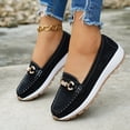 thumbnail image 3 of Women's Platform Vintage Suede Loafers Lightweight Non Slip Work Shoes Wide Width Low Wedge Slip On Sneakers Black Size 8.5, 3 of 5