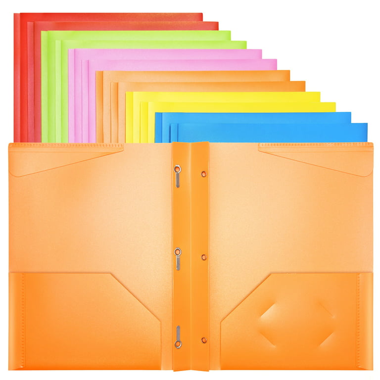 RYWESNIY 3 Prong Pocket Folders with Clear Front Pocket ,Heavy Duty Plastic  Folders ,Assorted Colors,8 Pack 