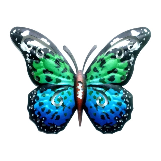 Escultura de pared de mariposa moderna, adorno decorativo de arte coleccionable de hierro para colgar Azul verde