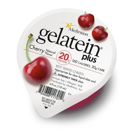 Gelatein Plus Cherry: 20 grams of protein. Ideal for clear liquid diets, swallowing difficulties, dialysis and oncology. Great pre or post-workout snack. (12 pack)