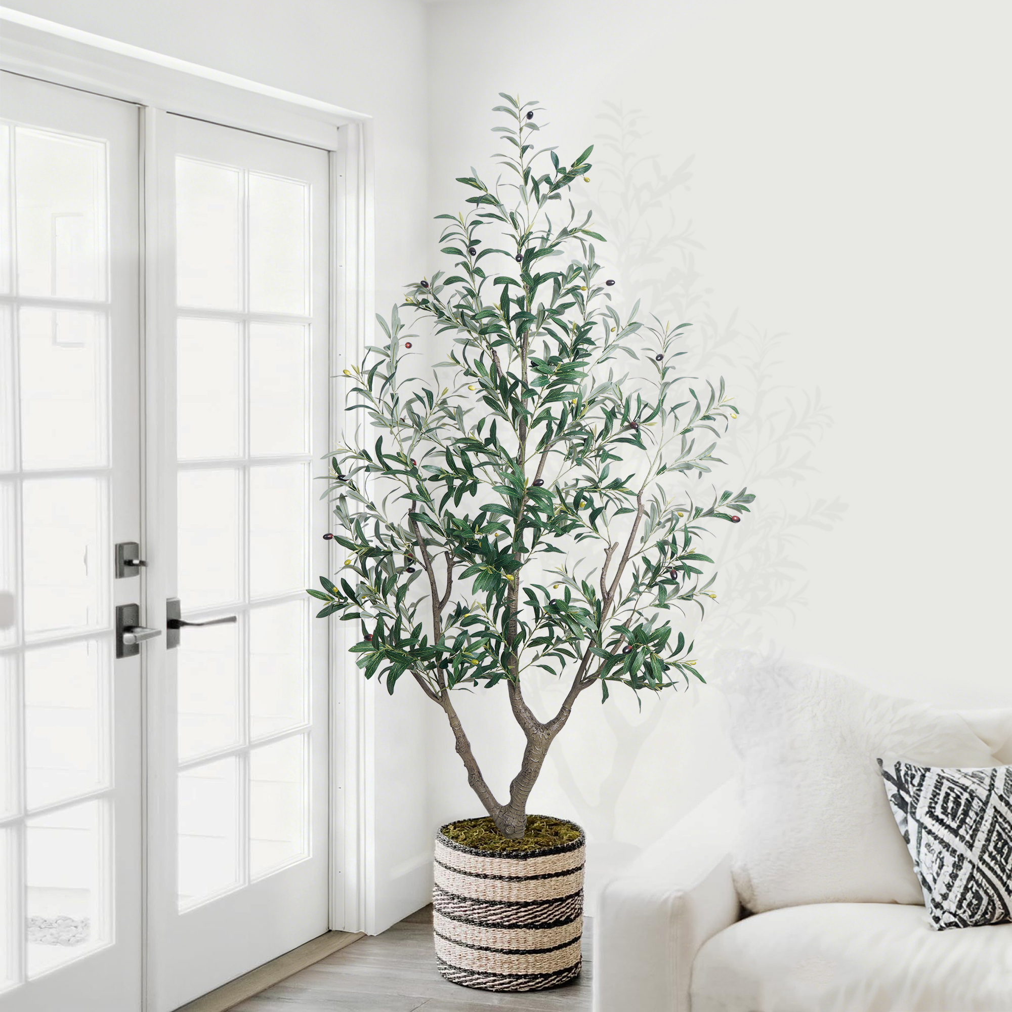OLIVIVI Artificial Olive Tree 6FT Tall Faux Silk Plant for Home Office Decor Indoor Outdoor Fake Lifelike Potted Plant with Wood Branches 1 pack