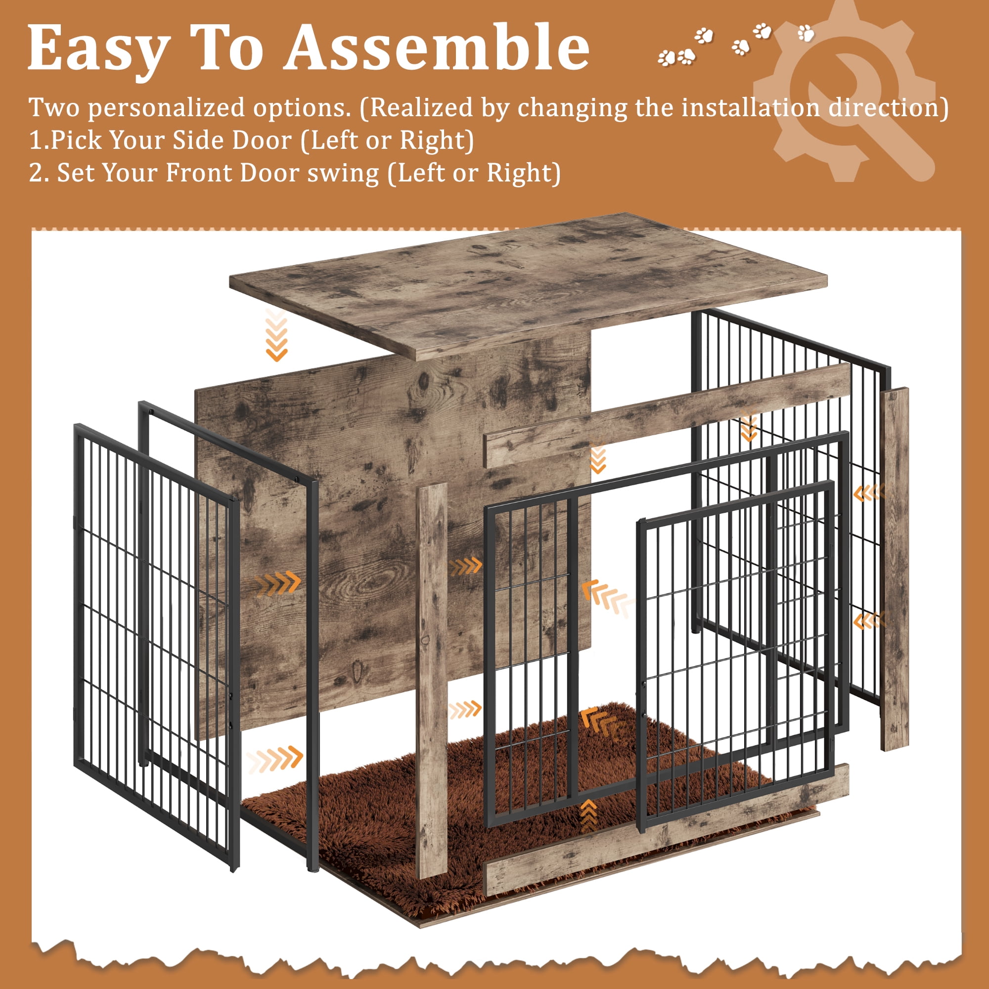 Furmax Heavy-Duty Wooden Dog Crate 2-Door Furniture Style Kennel with Chew-Proof Design & Removable Cushion, End Table for Small, Medium, Large Dogs