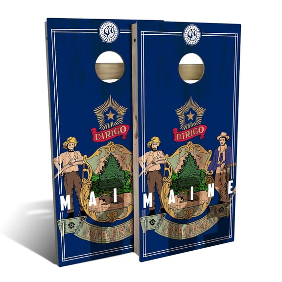 Skip's Garage | Maine State Flag 2.0 Cornhole Board Set | Includes Boards & Bags | Choose Your Size & Accessories