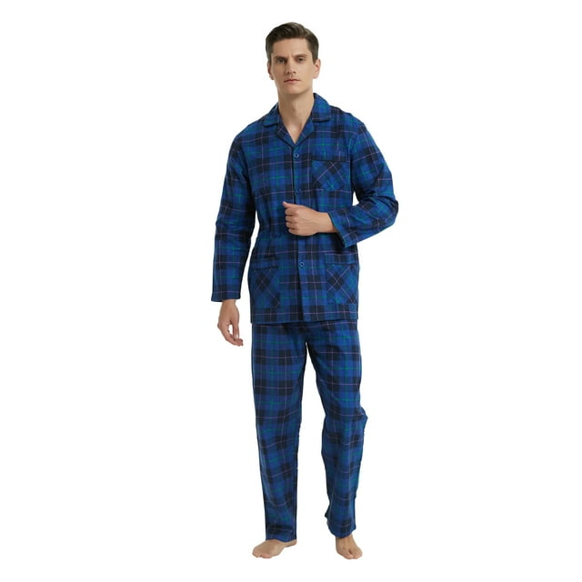 Apparonia Conjunto de Pijamas para Hombre, Pijamas de Algodón con Cuello con Muescas para Hombre, Ropa de Dormir de Manga Larga para Hombre con Bolsillos y Parte Delantera, Fly Fresco Verde Azulado XL