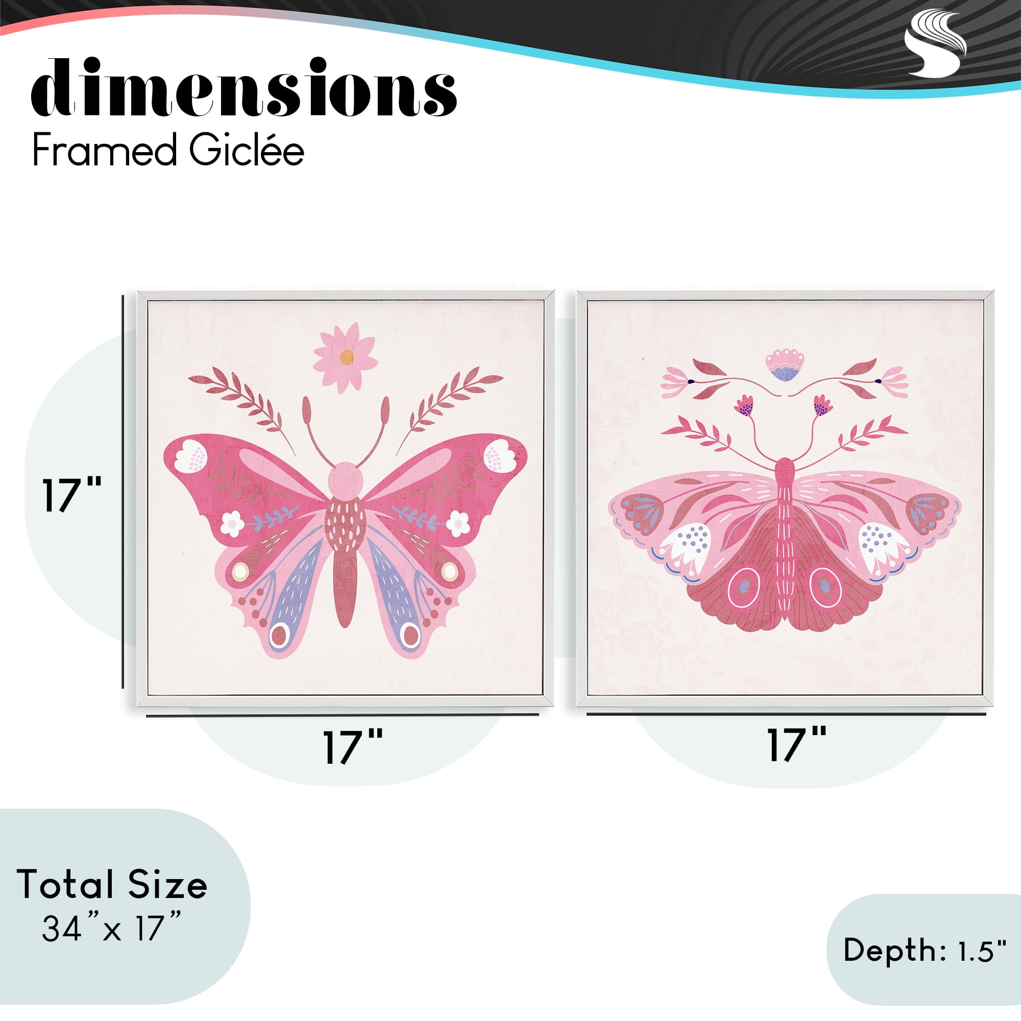 Stupell Industries Pink Folk Butterflies 2 Piece White Framed Giclee Art Set, design by Kim Allen