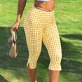 thumbnail image 4 of MLQIDK Pedal Pushers for Women Plaid Capri Pants Dressy Casual Elastic Waist Knee Length Lounge Pants Trendy Summer Plaid Capri Pants with Pockets Yellow XL, 4 of 6