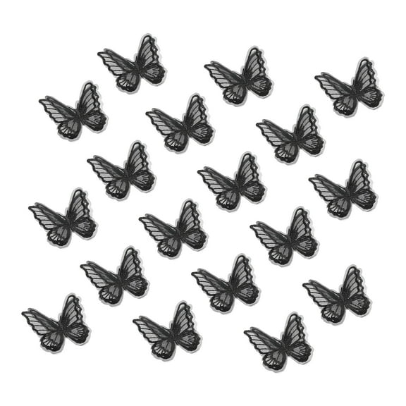 Uxcell 20Pcs Butterfly Appliques Embellishments, 2.4 inches Double Layer Lace Organza Patches for Wedding Dress Hat, Black