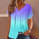 thumbnail image 5 of Qucoqpe - Blusa de talla grande para mujer, estilo informal, con degradado, escote en V, manga corta, fruncida, para verano, en liquidación, 5 of 5