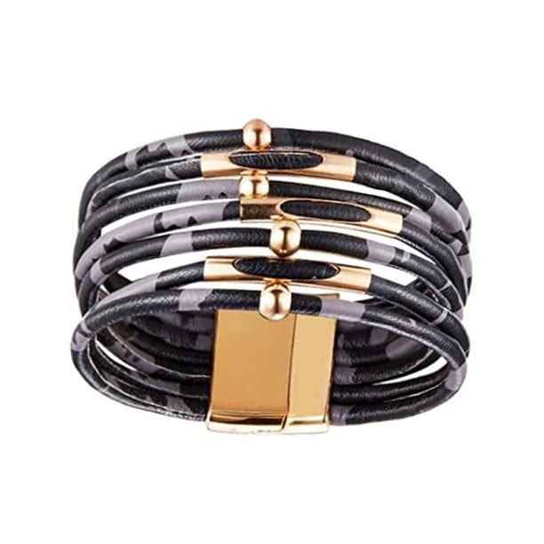 Pulseras Pendientes Jumpingount Estampado de Leopardo Colgante Atractiva Estilo Vintage Joyería de Moda para Mujeres Niñas Negro