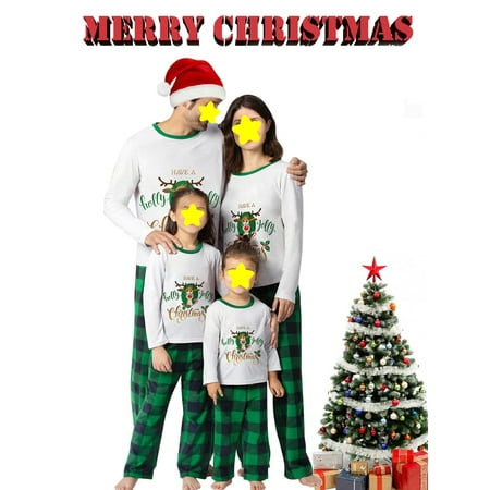 

Christmas Family Matching Pajamas Sets Elk Letter Print Tops Plaid Pants Xmas Holiday Sleepwear Loungewear Jammies Pjs Outfit