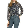 thumbnail image 5 of INSPIRE CHICk K Women's Casual Button Down Ruffled Long Sleeve Floral Print Chiffon Blouse XL Navy Blue, 5 of 6
