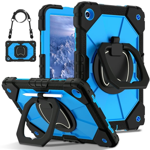 ShieldPlus for Samsung Galaxy Tab A9 Case 8.7 Inch, 360 Rotating Stand Case with Shoulder Strap Pen Holder Case for Galaxy A9 Tablet 2023(SM-X110/X115/X117),Black Blue