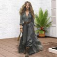 thumbnail image 3 of Joernso Women's Plaid Maxi Dress Long Sleeve Button-Down Shirt Long Dress Casual V-Neck A-Line Dress for Spring Summer, 3 of 7