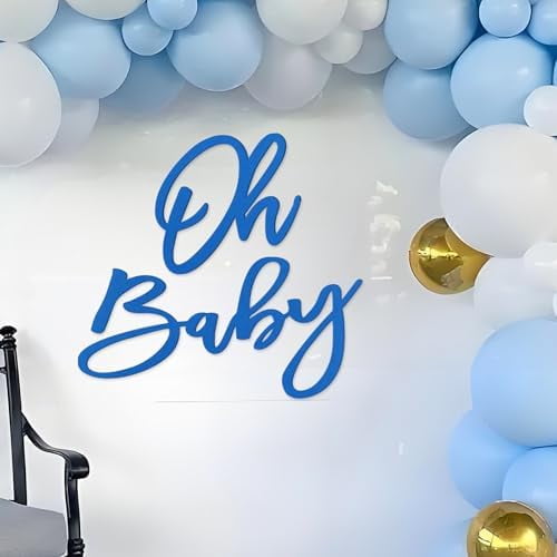 'Oh Baby' Sign for Backdrop - Felt Baby Shower Banner Boy Girl Decorations Gender Reveal 1st Birthday Party Photography Background - Blue