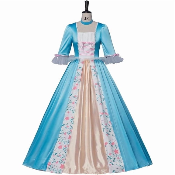 Princess Erika Anneliese Royal Blue Satin Dress Women Elegant Lace Ball Gown Costume