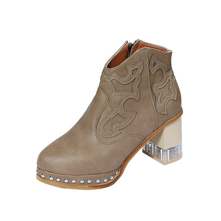

Sentuca Embroidered Thick Heel Women s Boots With Side Zipper Short