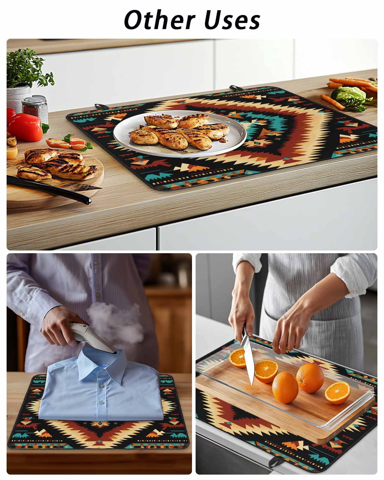 Stove Top Covers for Electric Stove, Boho Orange Teal Glass Stovetop Cover Protector, Southwestern Abstract Geometric Ethnic Induction Cooktop Protector Oven Mat for Kitchen Countertop 24"x21"