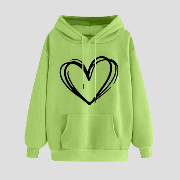 PNTUTB Fashion Women's Valentine's Day Graphic Long Sleeve Casual Loose Pullover Hooded Drawstring Sweatshirts with Pocket