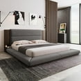 thumbnail image 2 of King Size Floor Upholstered Platform Bed with Extended Wood Headboard and Bedside Shelf, Gray, 2 of 7