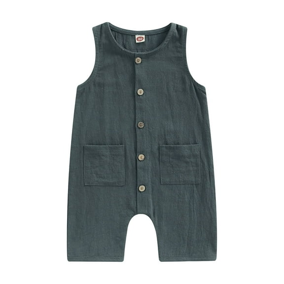 Baby Toddler Boys Girls Jumpsuit, 6 12 18 24 Months Round Neck Sleeveless Button Down One Piece Romper