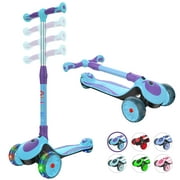 Allek Kick Scooter F01 with Foldable Adjustable Handlebar and Dual Color Anti-Slip Wide Deck for Kids 3-12 (Aqua/Violet)