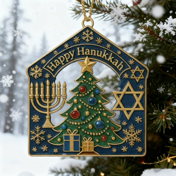 WKSCLPAI Hanukkah Christmas Ornaments, Merry Christmas Hanukkah, Jewish and Christian Celebrate Together, Hanukkah Gifts for Family Friends, Hanukkah Decorations for Home Tree