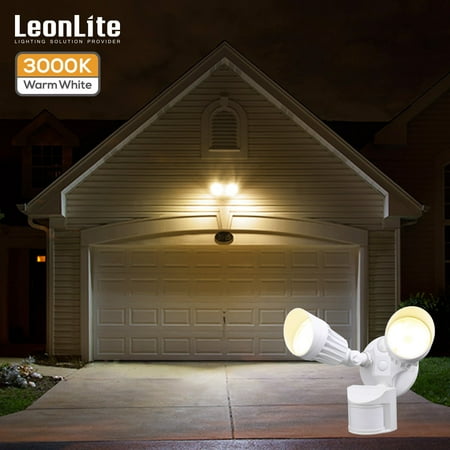

LEONLITE Motion Sensor LED Security Light Dusk to Dawn Outdoor Flood Lights Adjustable 2-Head IP65 Waterproof 20W(150W Eqv.) Warm White White