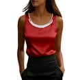 thumbnail image 2 of Womens Silk Satin Tank Tops Business Casual Ruffle Trim Boat Neck Sleeveless Summer Blouses Shirts Red, Size XXL, 2 of 5