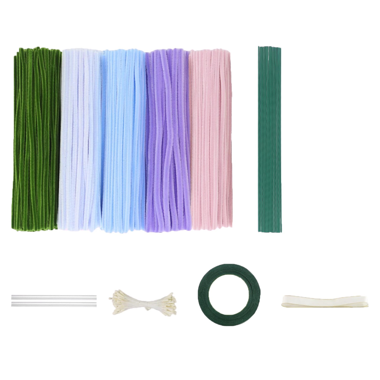 Pipe Cleaners Craft Set, 100/400 Pcs Chenille Stems with Floral DIY Accessories, Multicolor Flexible Craft Stems for Art Crafts & Decorations