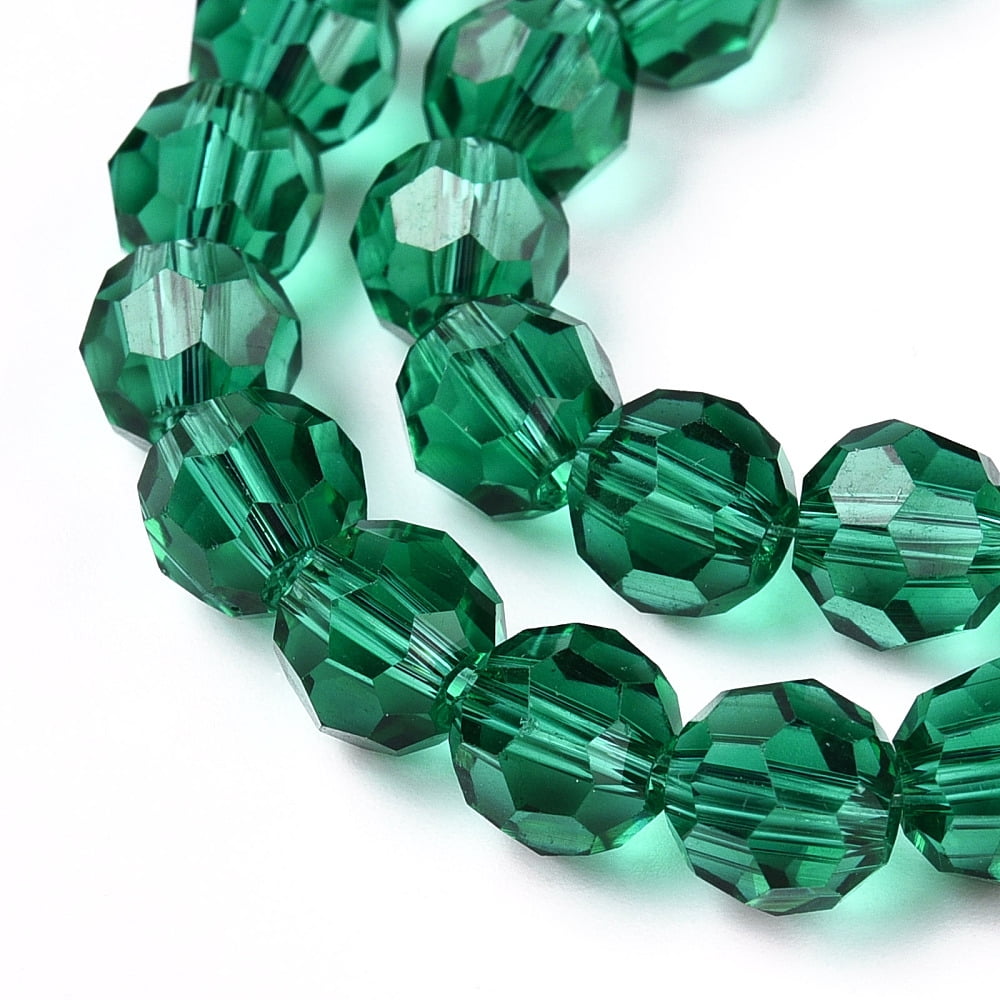 Transparent Glass Beads Faceted(32 Facets) Round Green 8mm Hole: 1mm about 65~67pcs/strand 49~50cm DIY