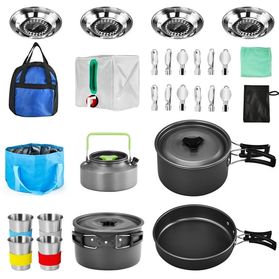 Zimtown 27-Pieces Camping Cookware,Camping Gear Set for 4 People,Lightweight,Compact for Outdoor Backpacking Camping,Outdoor Kitchen, Picnic,Hiking and Fishing