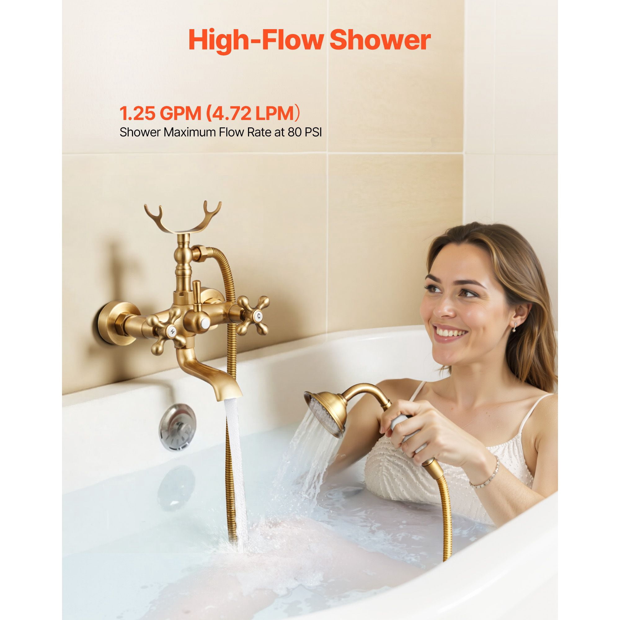 Clawfoot Tub Faucet with Handheld Shower Vintage Gold for Bathroom Bathtub