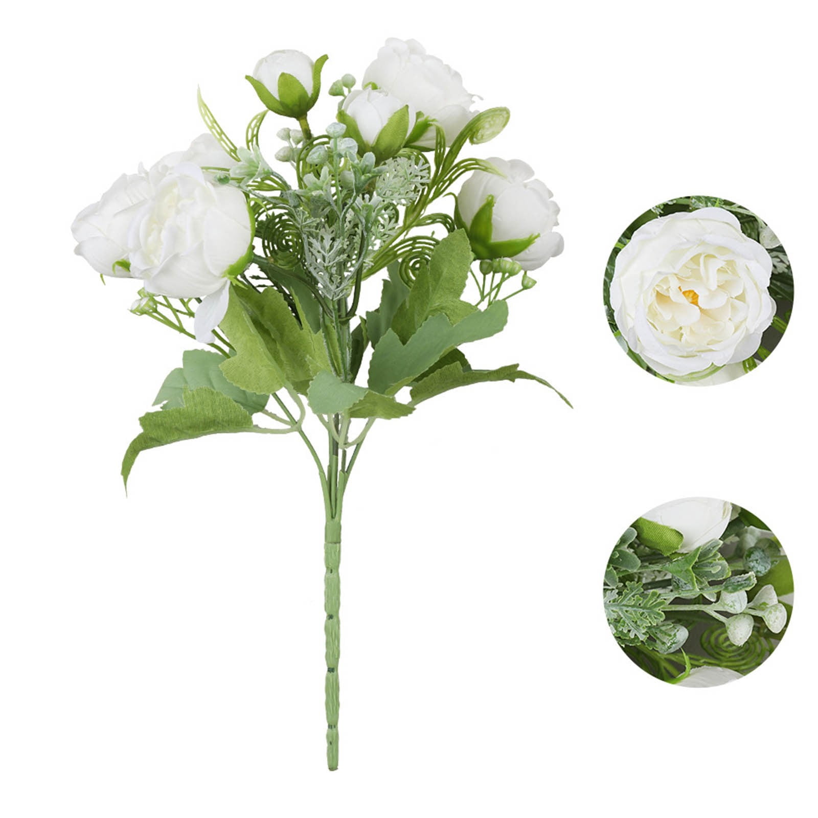 Daylightpeach White Roses Artificial Flowers in Vase Plastic Simulation