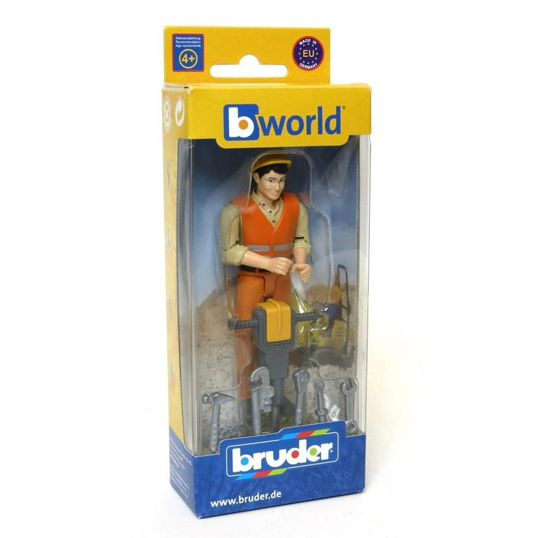 Bruder 60020 - Bworld Ouvrier du bâtiment avec accessoires, figurine jouet  - les Prix d'Occasion ou Neuf