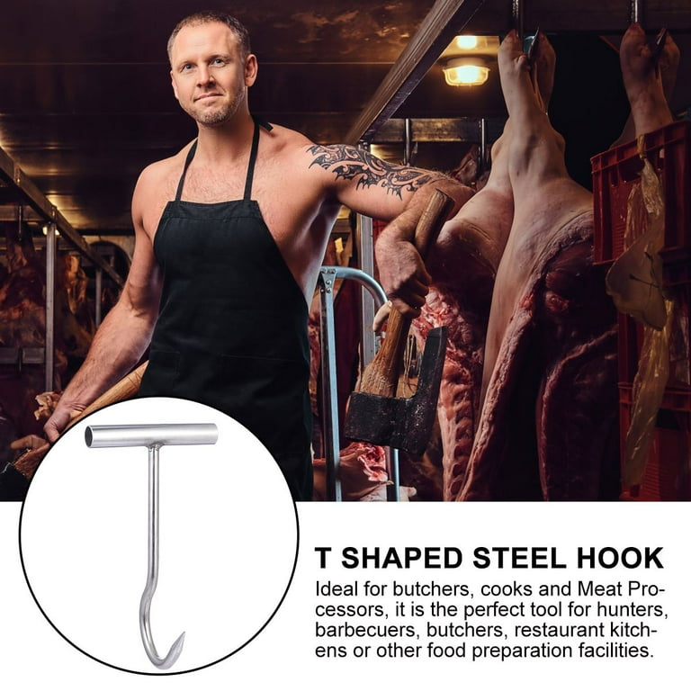 Etereauty Meat Hooks for Butchering T Shaped Steel Hook with Handle Butcher  Shop Tool Kit 