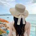 thumbnail image 2 of ManxiVoo Flat Top Linen Style Ribbon Bowknot Sun Hat for Women Cool Summer Outdoor Travel Wear, 2 of 4