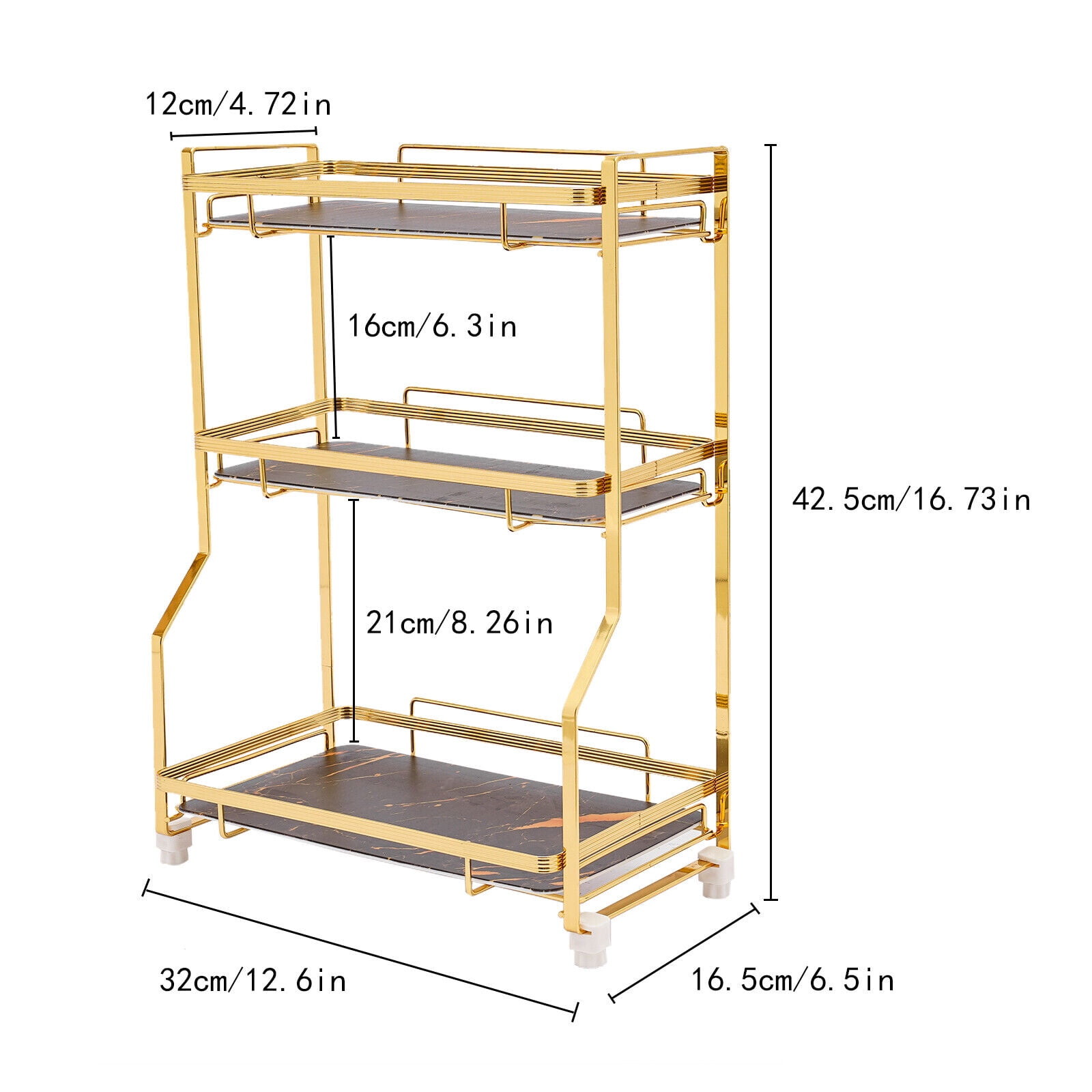 3 Tier Gold Countertop Organizer Bathroom Vanity Counter Box W/ Storage Basket