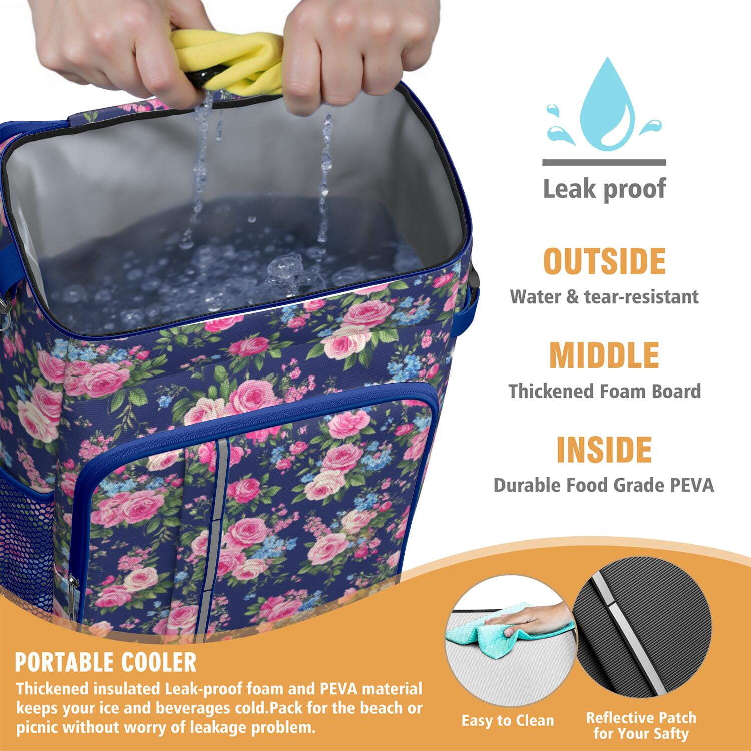 Travel Cooler Bag - Pioneer Flower Camping Beer Cooler Backpack with Bottle Opener- Waterproof Insulated Picnic Backpacks - Cooler Bag for Beach
