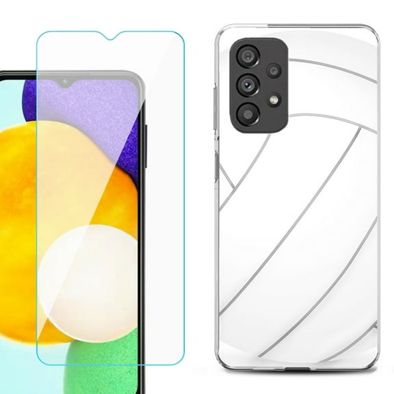Slim-Fit Gel TPU Phone Case for Samsung Galaxy A23 5G, with Tempered Glass Screen Protector, by OneToughShield ® - Volleyball