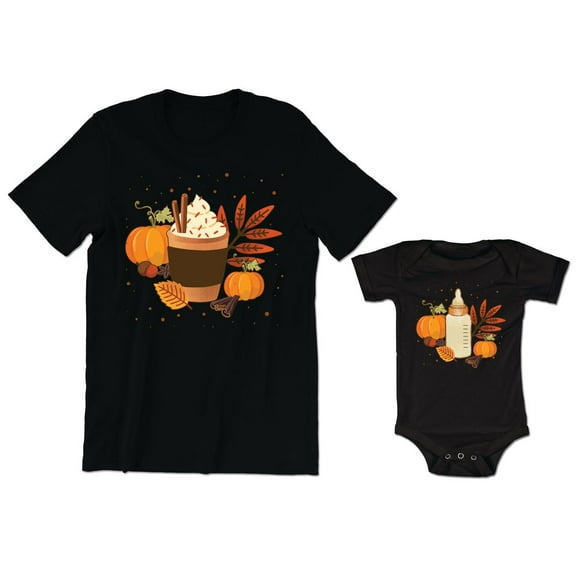 Mama Coffee Lover Women's T-Shirt Halloween Fall Pumpkin Spice Graphic Tee Baby Milk Lover Baby Bodysuit Family Matching Mommy Daughter Son Outfits