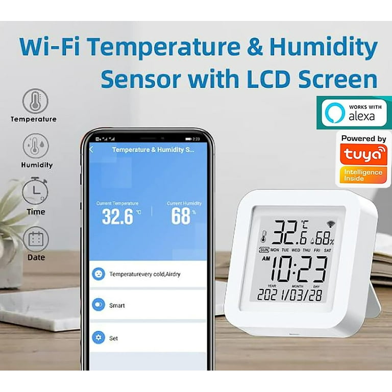 WiFi Temperature Humidity Sensor: USB Battery Powered WiFi Hygrometer | Remote Temperature Monitor with Instant App Alerts, Size: One size, White
