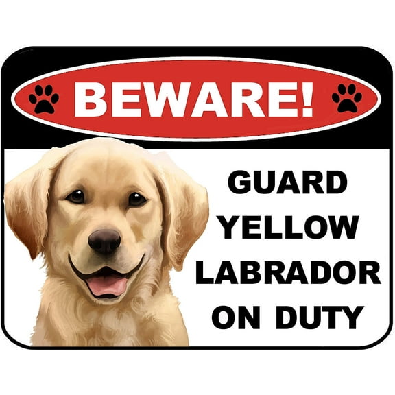 PCSCP Beware Guard Yellow Lab on Duty (v1) 9 inch x 11.5 inch Laminated Dog Sign