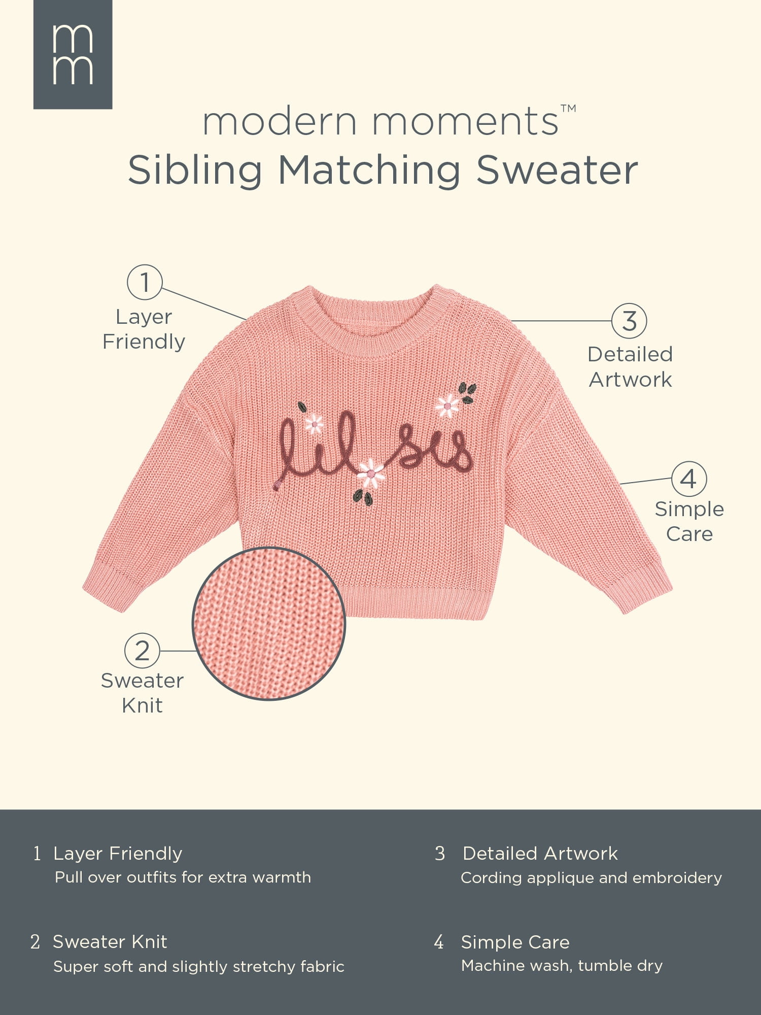 Modern Moments by Gerber Baby Girl Sibling Matching Sweater, Sizes 0/3 Months - 24 Months