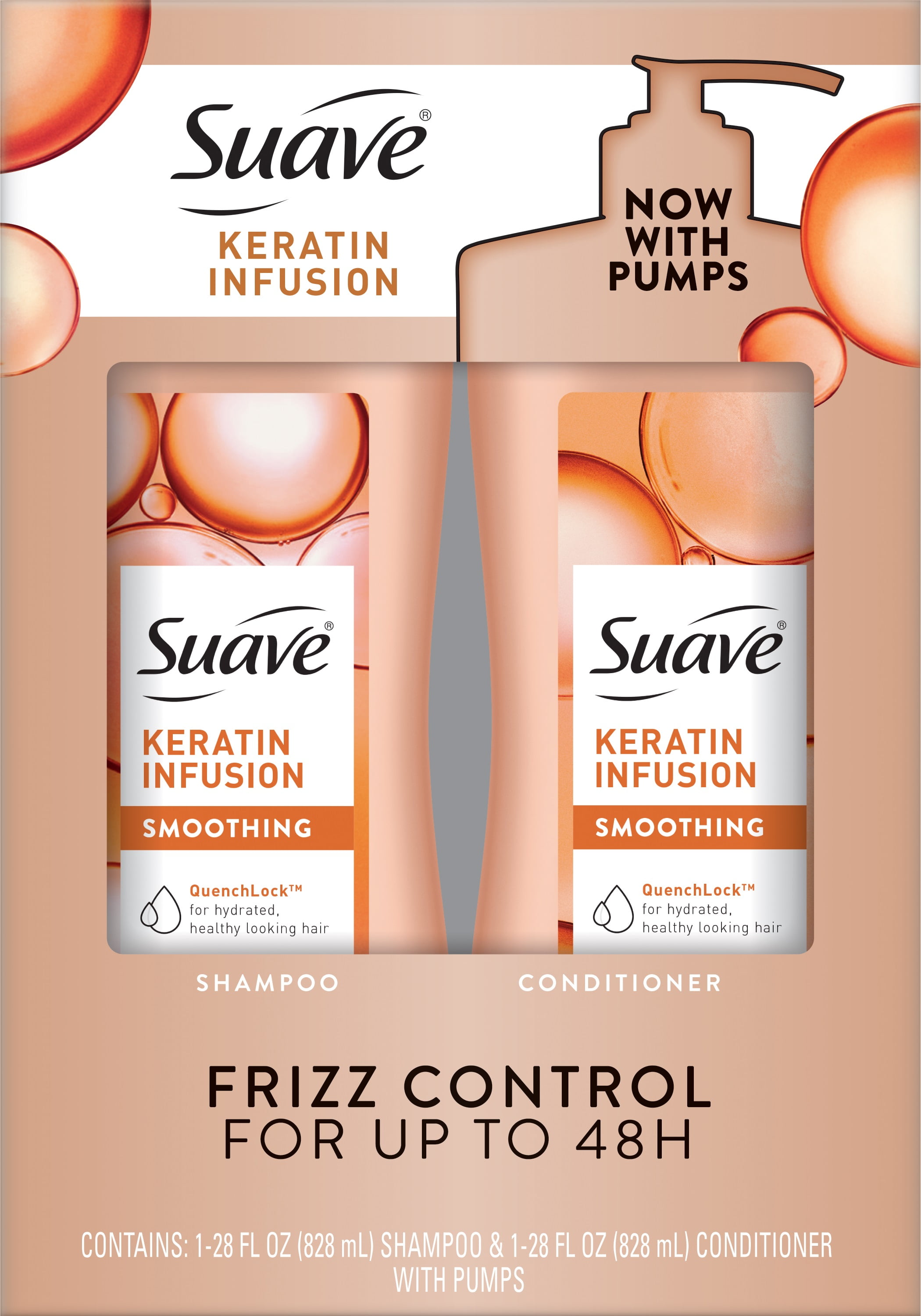 Suave Professionals Keratin Infusion Smoothing Shampoo and Conditioner with Pump 28 oz 2 Count