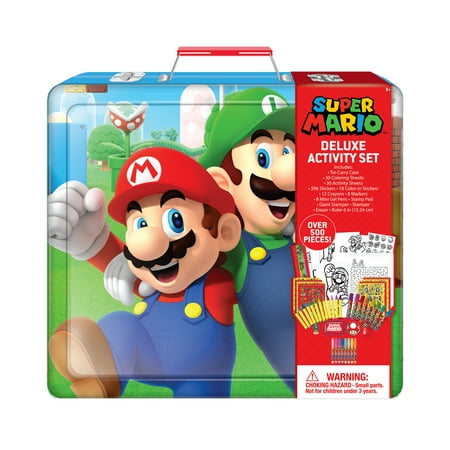 Nintendo Super Mario Deluxe Activity Art Set with Metal Carrying Case, for Boys and Girls, 500+ Pieces